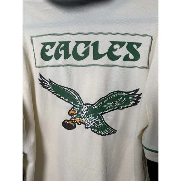 NWT NFL Philadelphia Eagles Hooded Baseball Jersey Cream Black Men's Medium $85 - Picture 10 of 14
